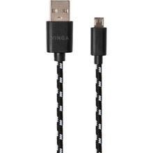 Кабель VINGA USB 2.0 AM to Micro 5P 1 м 2 color nylon Black (VCPDCMBN31BK)