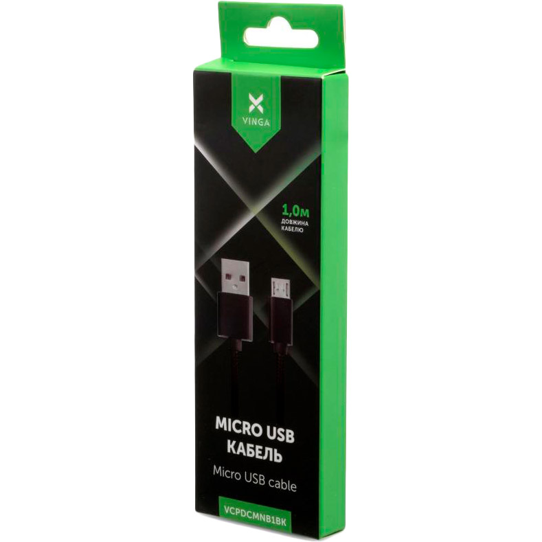 Кабель VINGA USB 2.0 AM to Micro 5P 1 м nylon Black (VCPDCMNB1BK) Длина 1