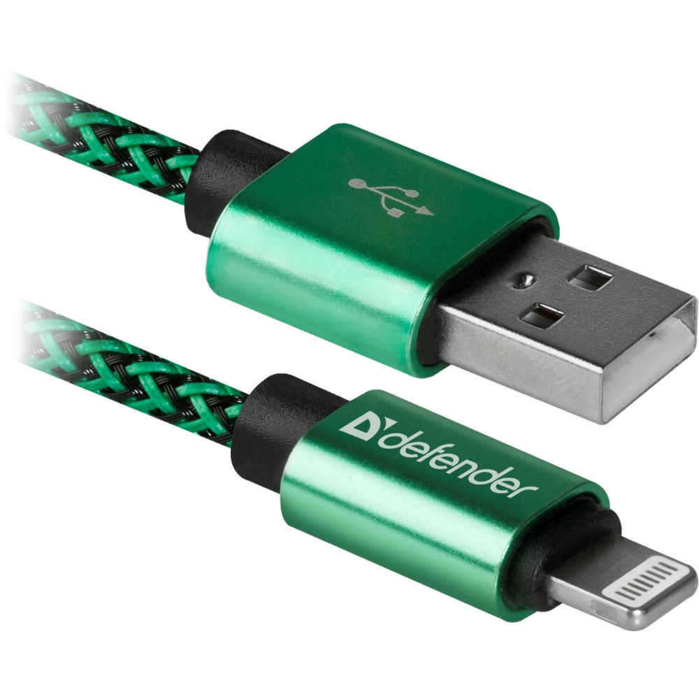 Кабель DEFENDER ACH01-03T USB AM - Lighting 1 м 2.1 A Green (87810) Довжина 1