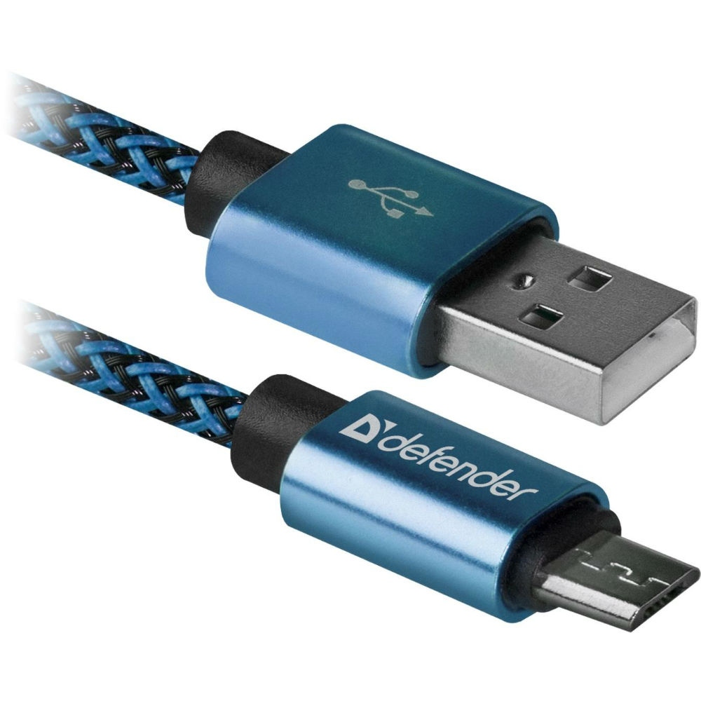 Кабель DEFENDER USB08-03T USB AM - MicroBM 1 м 2.1 А Blue (87805) Длина 1