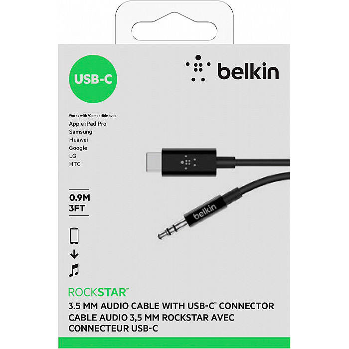 Кабель BELKIN RockStar USB Type-З - аудіо 3.5 мм 0.9 м Black (F7U079BT03-BLK) Тип USB Type-С - аудіо 3.5 мм