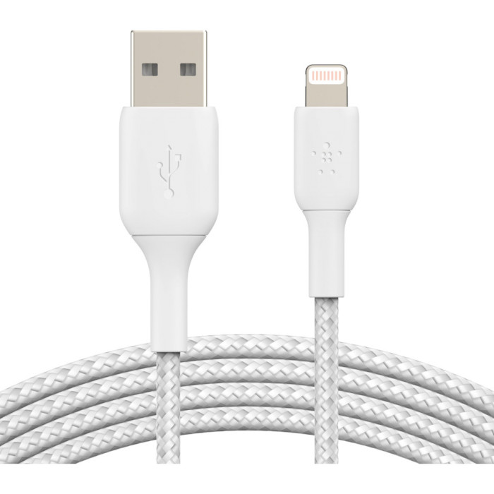 

Кабель BELKIN USB-A - Lightning BRAIDED 1m white (CAA002BT1MWH), USB-A - Lightning, BRAIDED, 1m, white