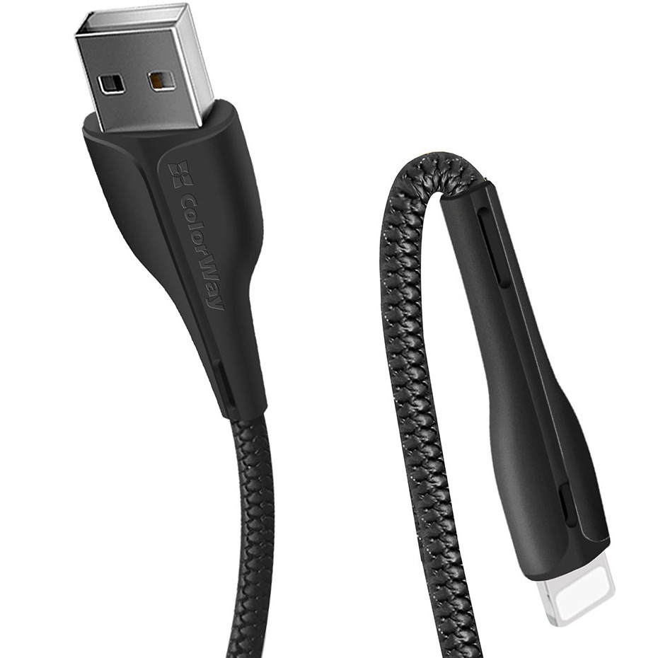 Кабель COLORWAY USB/Apple Lightning 1 м Black (CW-CBUL034-BK) Підсвітка True