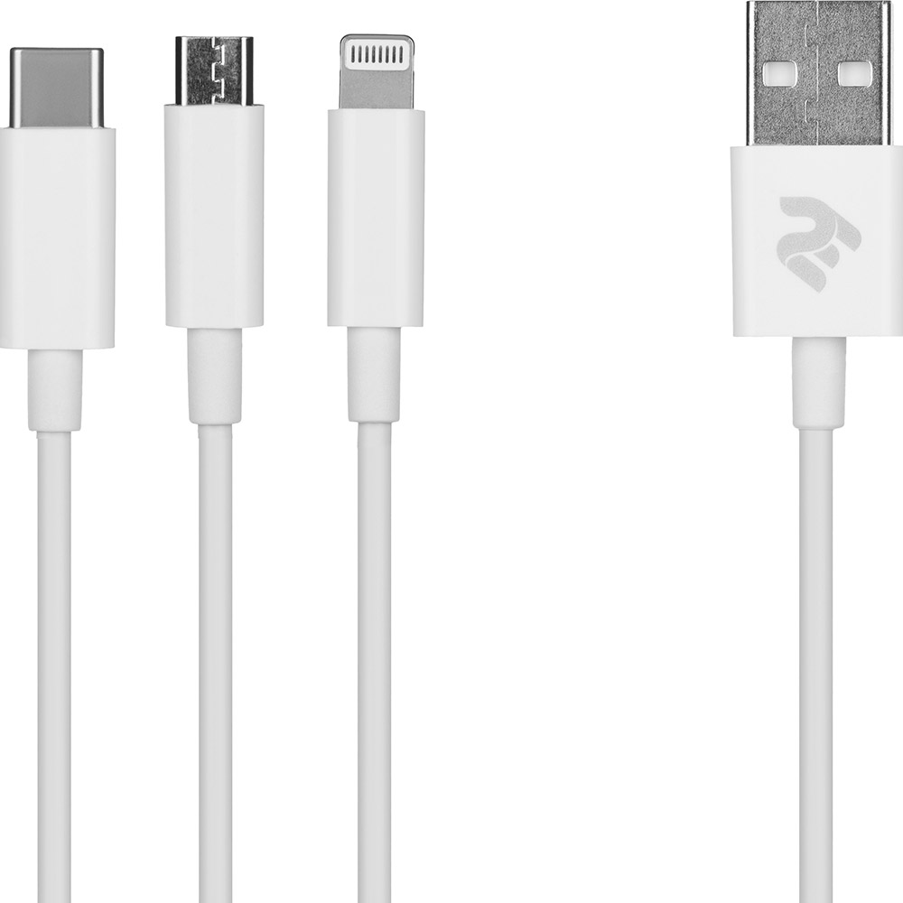 

Кабель 2E USB – Lightning/micro-USB/USB Type-C 1.2 м White (2E-CCMTLAB-WT), 3in1 Micro/Lightning/Type C, 5V/2.4A, 1.2m, White