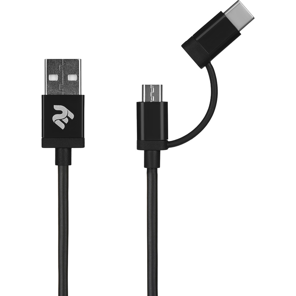 

Кабель 2E USB - micro-USB/USB Type-C 1 м Black (2E-CCMTAB-BL), USB to Micro + Type C, 5V/2.4A, 1m, Black