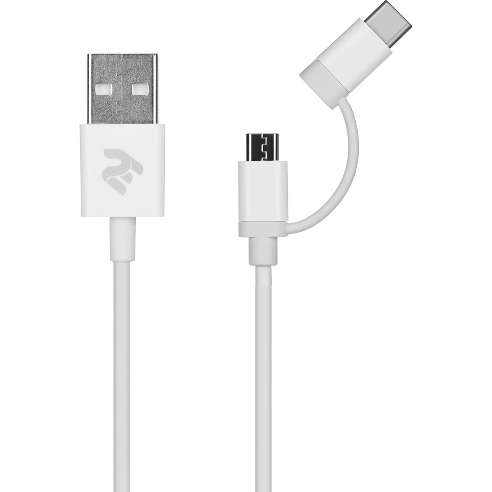 

Кабель 2E USB - micro-USB/USB Type-C 1 м White (2E-CCMTAB-WT), USB to Micro + Type C, 5V/2.4A, 1m, White