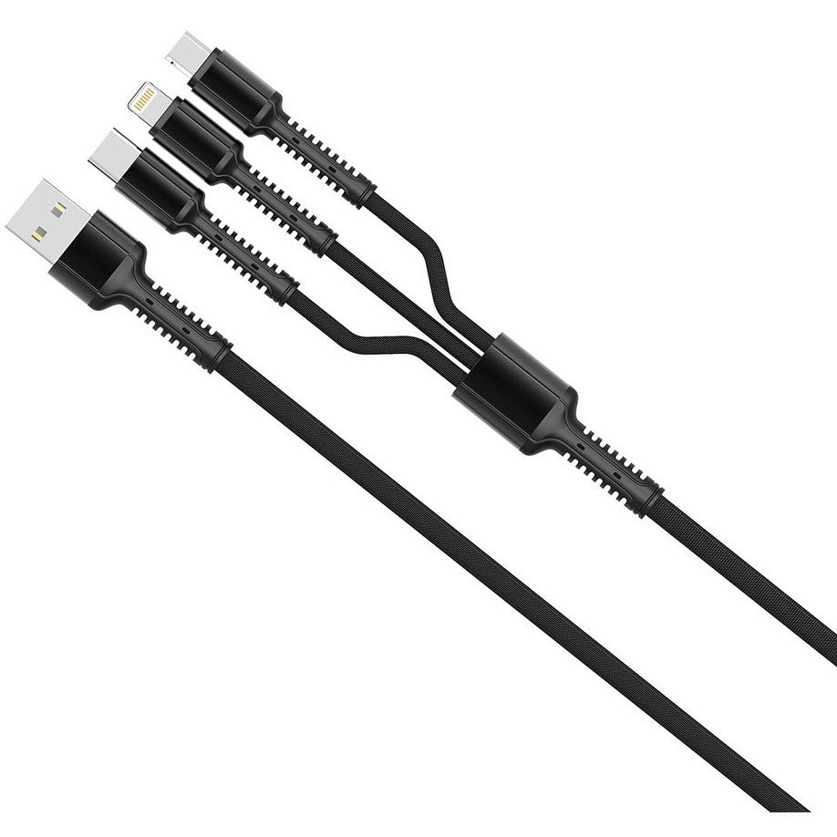 Кабель COLORWAY USB - Lightning/micro-USB/USB Type-C 1.2 м Grey (CW-CBU3003-GR) Подсветка False