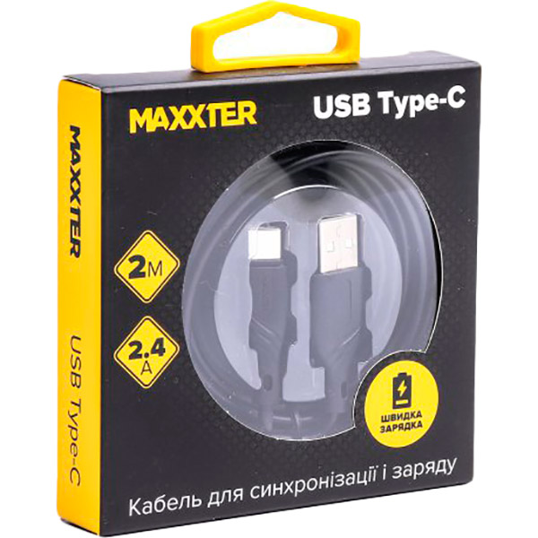 Кабель MAXXTER USB - USB Type-C 2 м Black (UB-C-USB-02-2m) Тип USB - USB Type-С