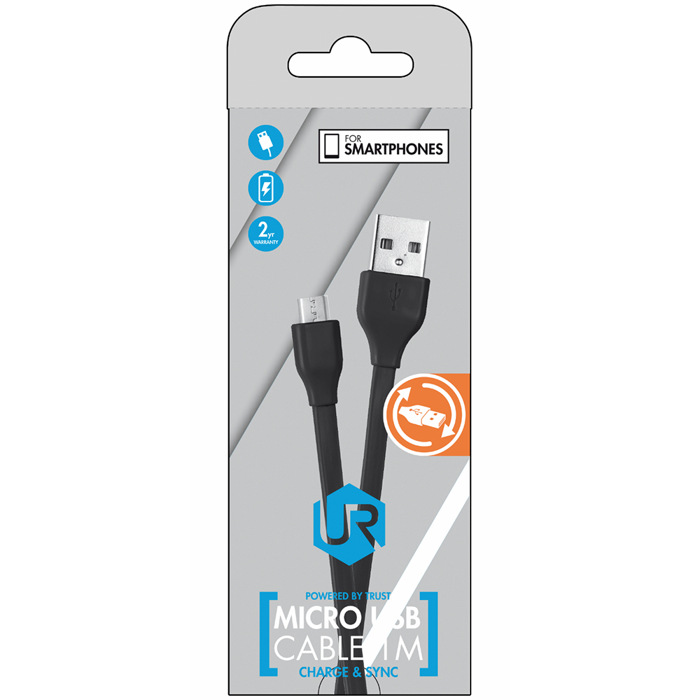 Кабель TRUST URBAN Reversible Flat Micro-USB Cable 1m Black (20352) Длина 1