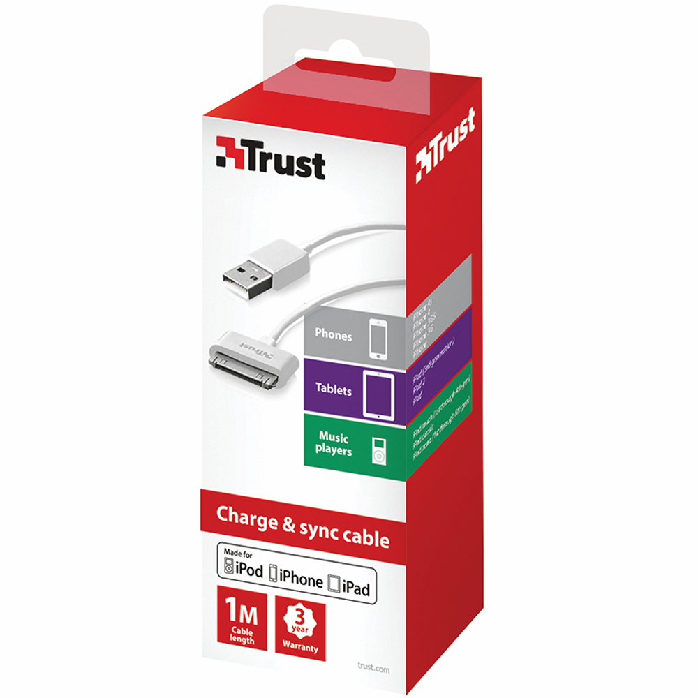 Кабель TRUST 30-pin cable for Apple 1м White (20371) Длина 1