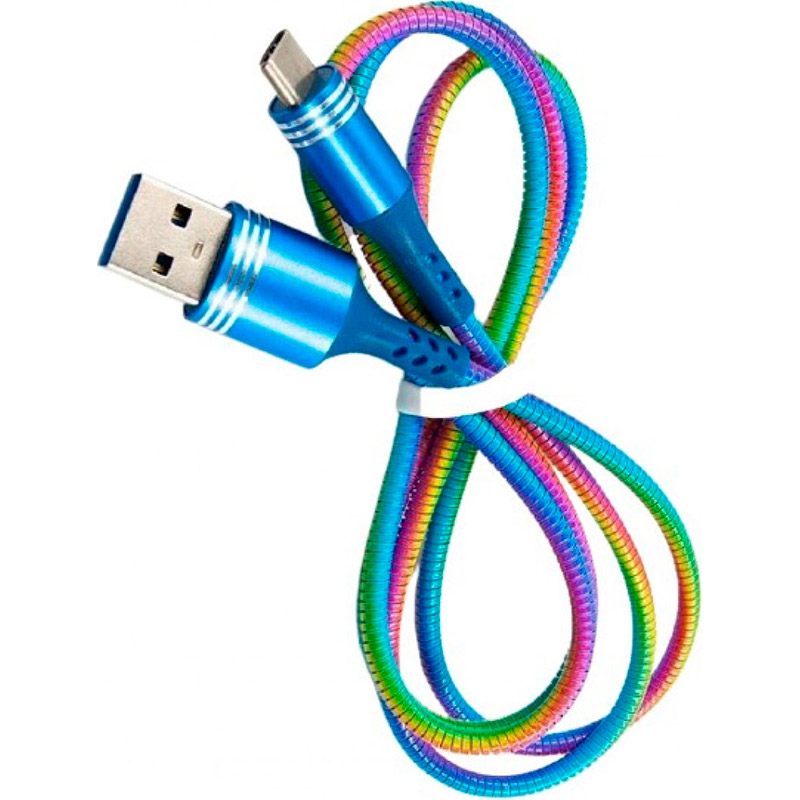 

Кабель DENGOS USB - USB Type-C 1 м Rainbow (NTK-TC-SET-RAINBOW), Type-C круглий, 1 м, сітка, веселка