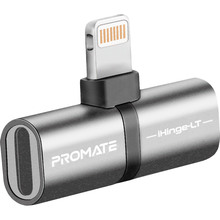 Переходник Promate 2 в 1 Lightning to Lightning Audiо & Sync, Charge iHinge Grey (ihinge-lt.grey)