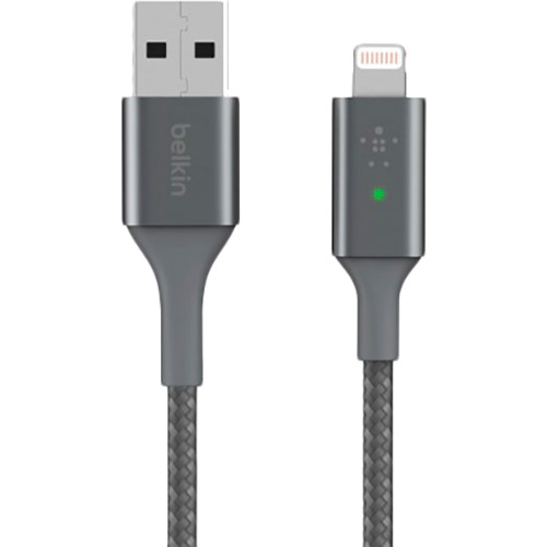 

Кабель BELKIN USB - Lightning BRAIDED Smart LED 1.2 м Gray (CAA007BT04GR), USB-A - Lightning, BRAIDED, Smart LED, 1.2m, gray