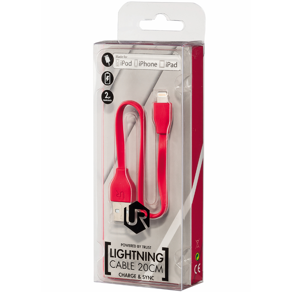 Кабель TRUST URBAN FLAT LIGHTNING CABLE 20cm Red (20133) Длина 0.2