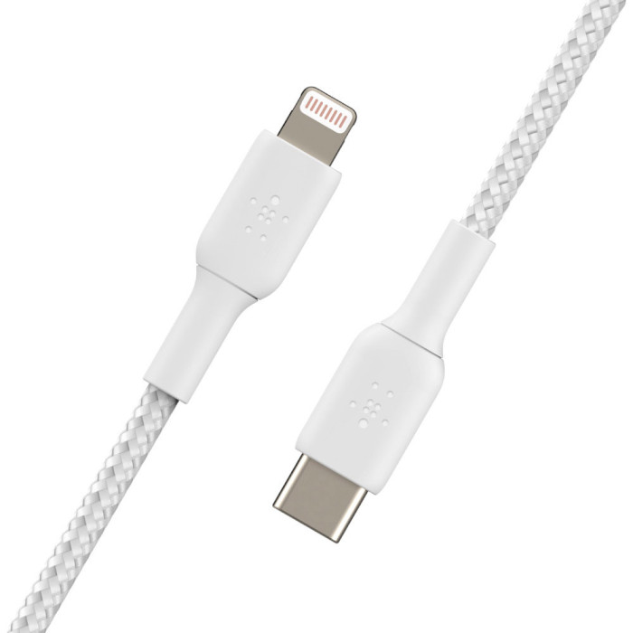 Кабель BELKIN USB-С - Lightning BRAIDED 1m white (CAA004BT1MWH) Длина 1