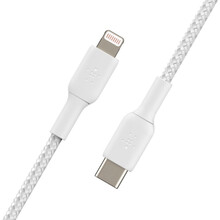 Кабель BELKIN USB-С - Lightning BRAIDED 1m white (CAA004BT1MWH)