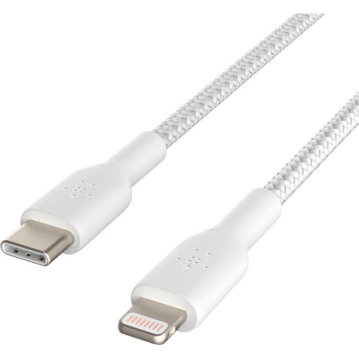 Кабель BELKIN USB-С - Lightning BRAIDED 1m white (CAA004BT1MWH) Подсветка False