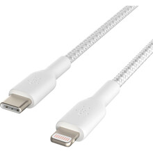 Кабель BELKIN USB-С - Lightning BRAIDED 1m white (CAA004BT1MWH)