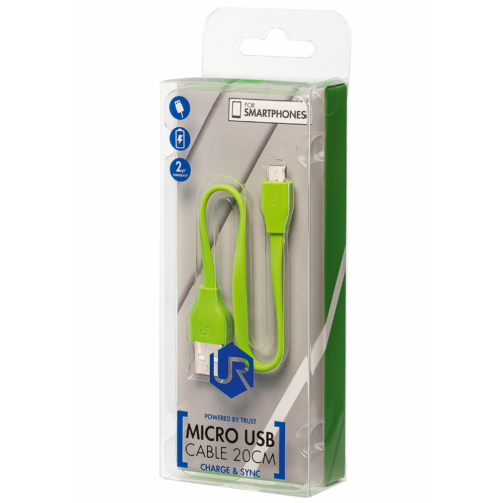 Кабель TRUST URBAN FLAT MICRO-USB CABLE 20cm Lime (20142) Длина 0.2