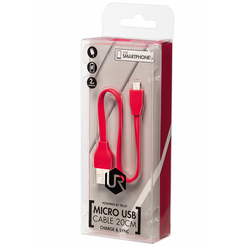 Кабель TRUST URBAN FLAT MICRO-USB CABLE 20cm Red (20141) Длина 0.2