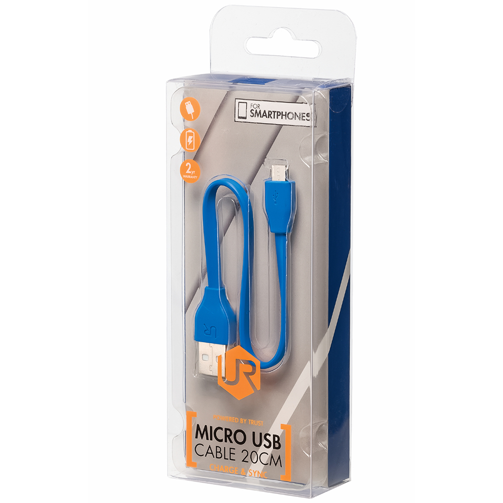 Кабель TRUST URBAN FLAT MICRO-USB CABLE 20cm Blue (20140) Длина 0.2