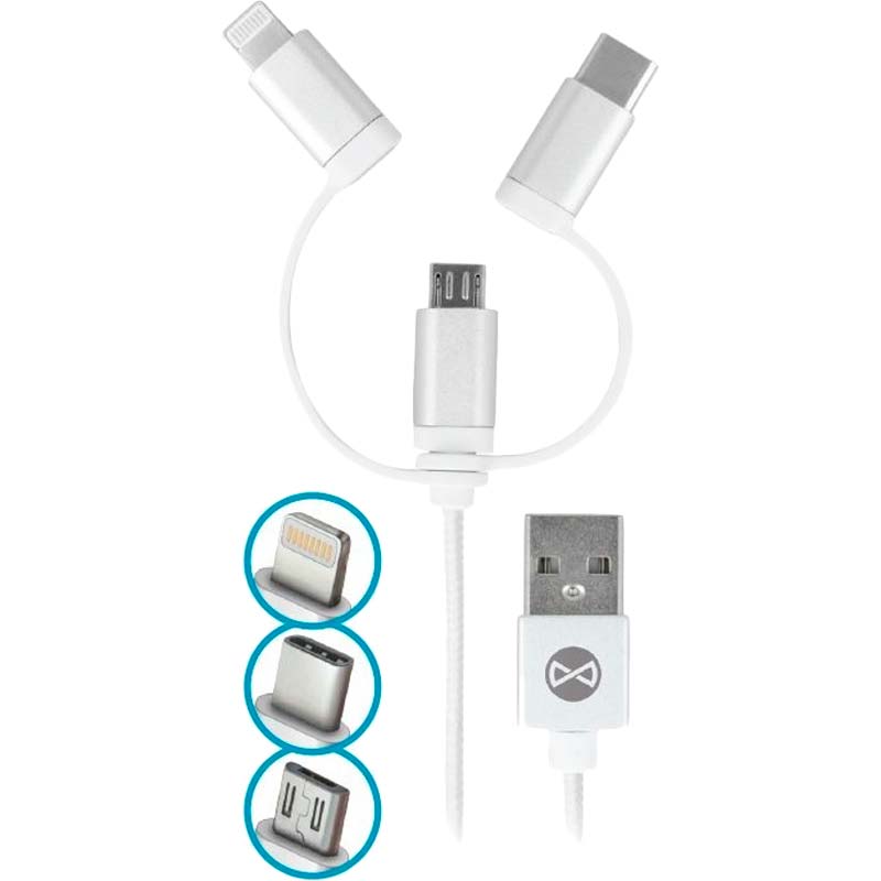 

Кабель FOREVER 3 в 1 USB - Lightning + USB-C + microUSB White (5900495620224), 3в1 USB-Lightning+USB-C+microUSB з ад. білий