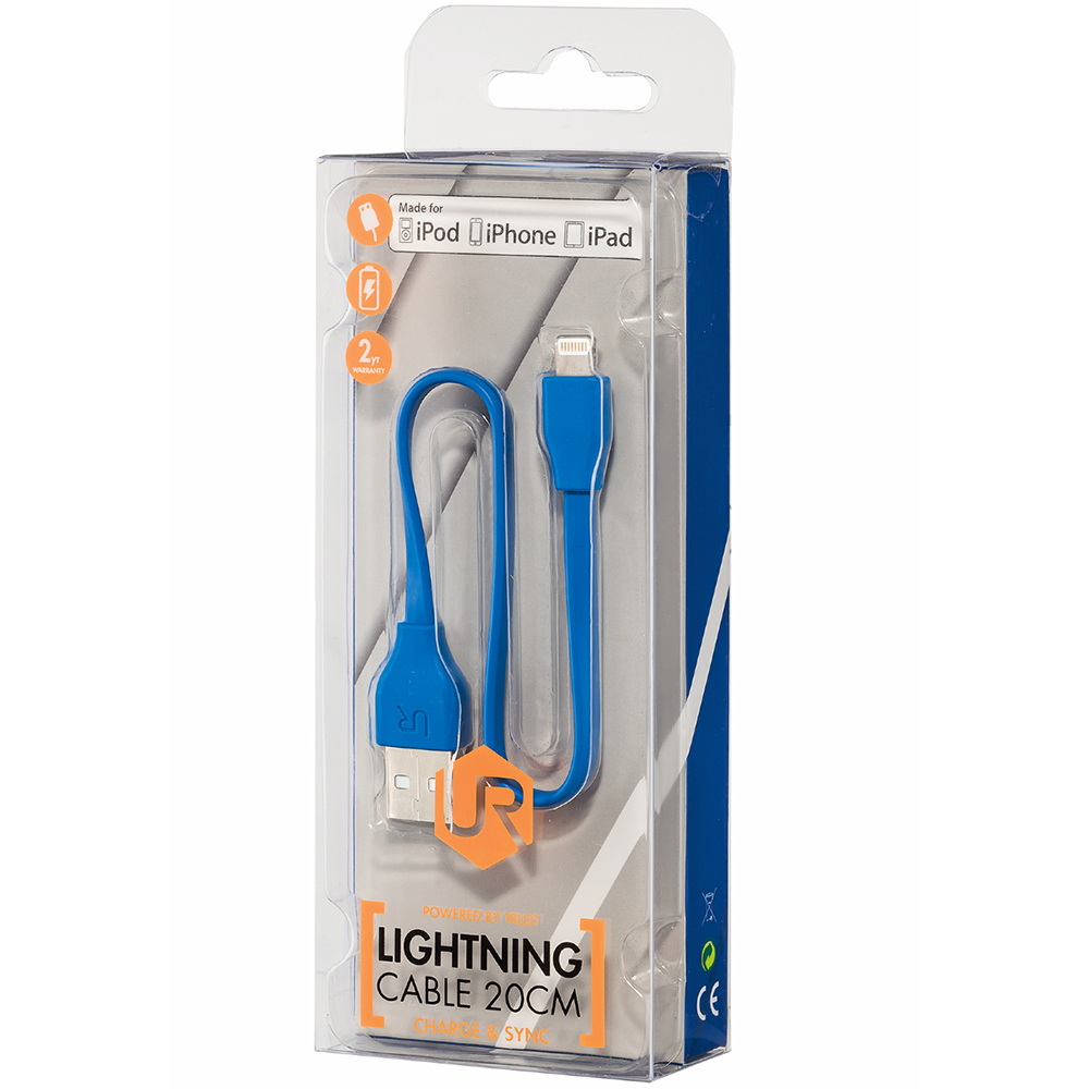 Кабель TRUST URBAN FLAT LIGHTNING CABLE 20cm Blue (20132) Длина 0.2