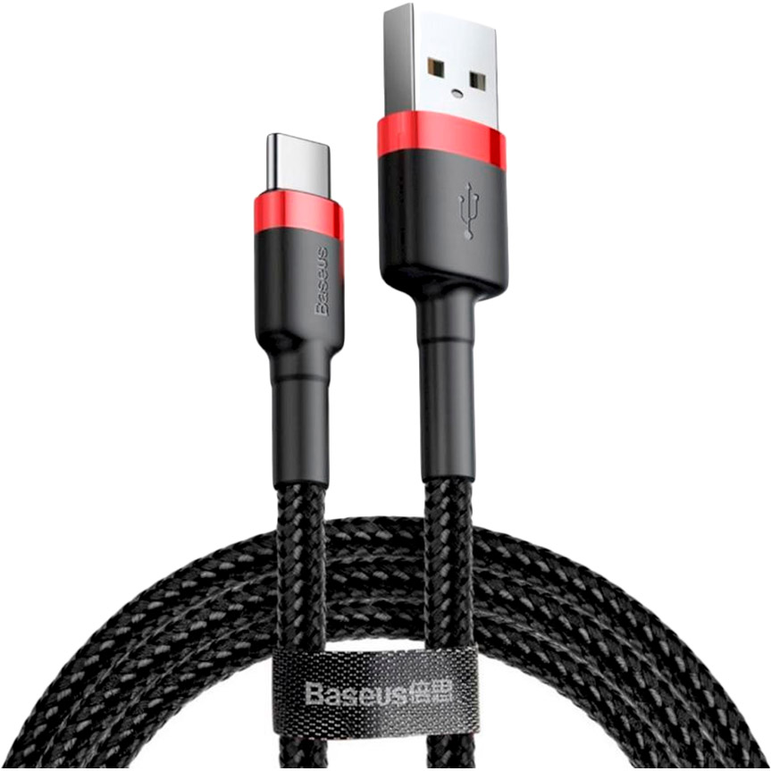 

Кабель Baseus Cafule USB - Type-C 3 м Red+Black (CATKLF-U91), Cafule USB - Type-C 3m Червоний+Чорний