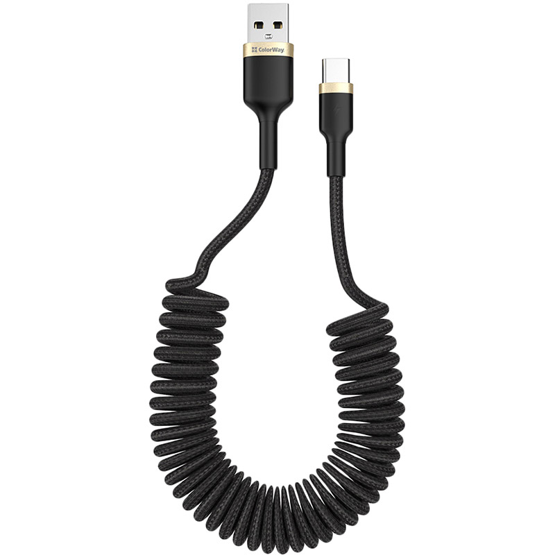 Кабель Colorway USB - USB Type-C (spiral) 2.4А 1м Black (CW-CBUC051-BK)