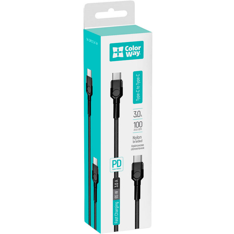 В інтернет магазині Кабель Colorway USB Type-C - USB Type-C (PD Fast Charging 60W) 3.0А 1м Black (CW-CBPDCC047-BK)
