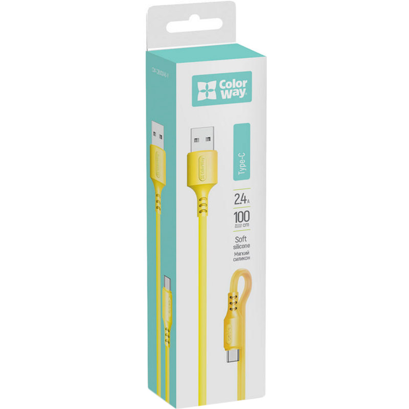 Кабель Colorway USB - USB Type-C (soft silicone) 2.4а 1 м Yellow (CW-CBUC043-Y) Тип USB - USB Type-С