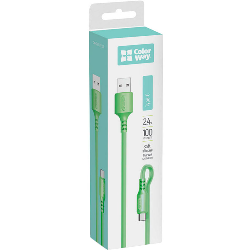 Кабель Colorway USB - USB Type-C (soft silicone) 2.4а 1м Green (CW-CBUC042-GR) Тип USB - USB Type-С