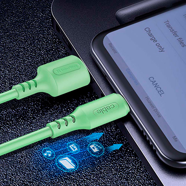 Кабель Colorway USB - USB Type-C (soft silicone) 2.4а 1м Green (CW-CBUC042-GR) Підсвітка False