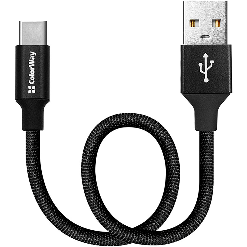 Фото 4 Кабель Colorway USB - USB Type-C 2.4А 25см Black (CW-CBUC048-BK)