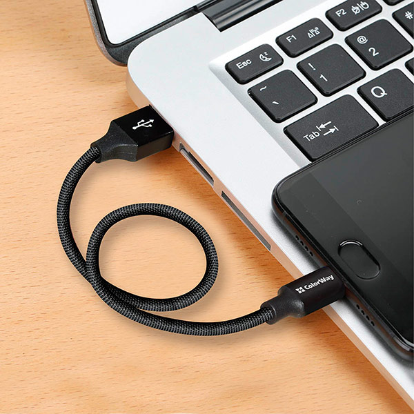 Внешний вид Кабель Colorway USB - USB Type-C 2.4А 25см Black (CW-CBUC048-BK)