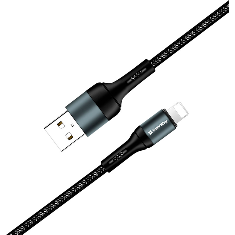 Кабель COLORWAY USB - Lightning nylon 1 м Black (CW-CBUL045-BK) Длина 1