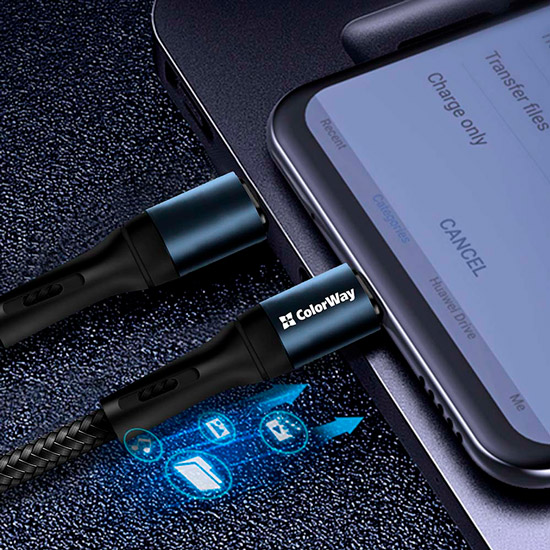Покупка Кабель COLORWAY USB - Lightning nylon 1 м Black (CW-CBUL045-BK)
