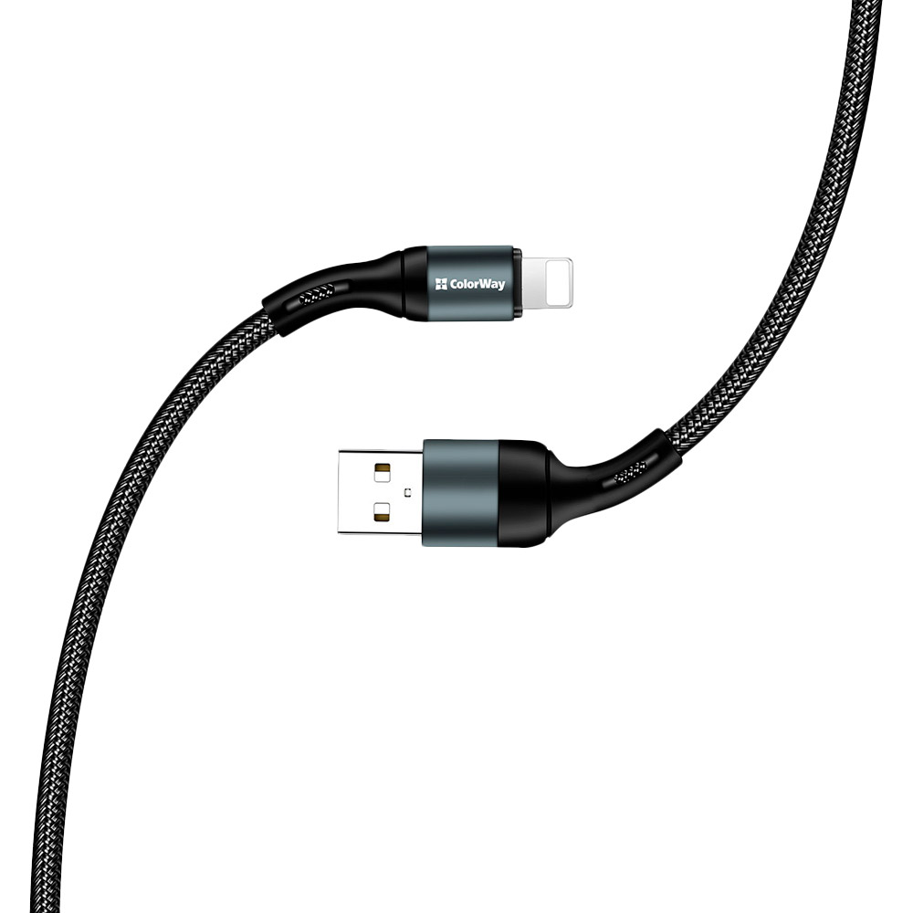 Фото Кабель COLORWAY USB - Lightning nylon 1 м Black (CW-CBUL045-BK)