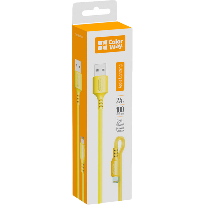 Кабель COLORWAY USB - Lightning soft silicone 1 м Yellow (CW-CBUL043-Y) Тип USB - Lightning