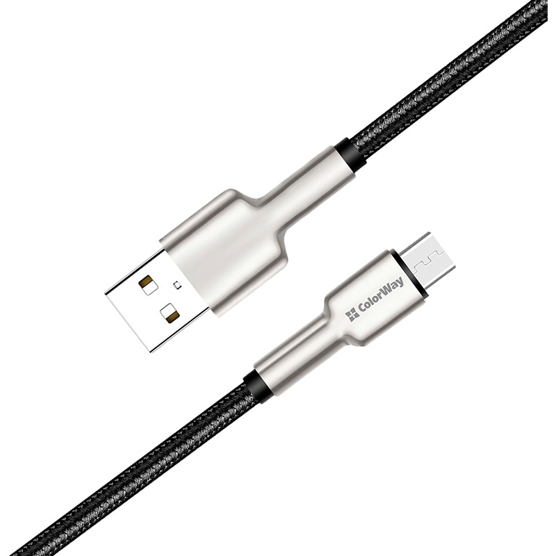 Кабель COLORWAY USB - MicroUSB head metal 1 м Black (CW-CBUM046-BK) Тип USB - micro-USB