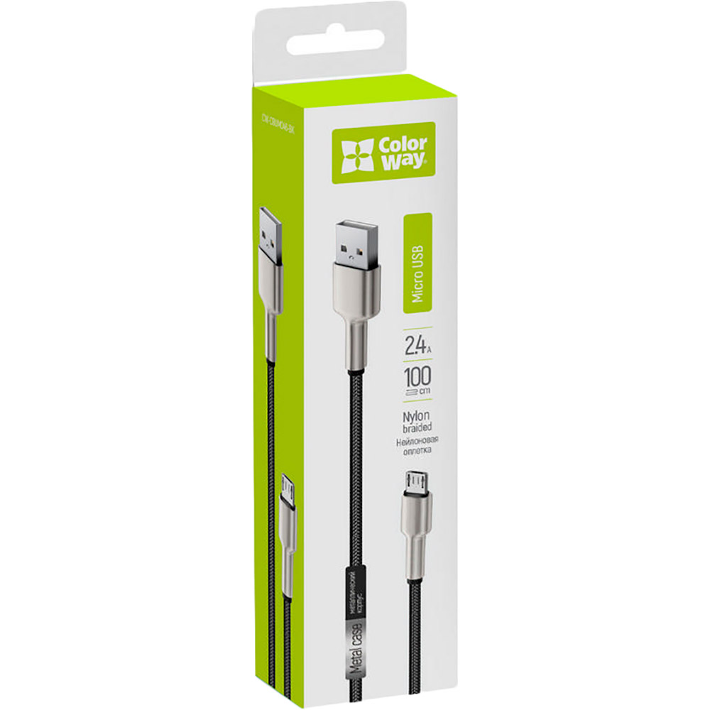 Фото Кабель COLORWAY USB - MicroUSB head metal 1 м Black (CW-CBUM046-BK)