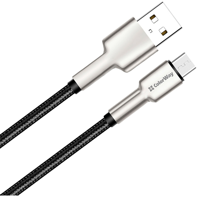 Внешний вид Кабель COLORWAY USB - MicroUSB head metal 1 м Black (CW-CBUM046-BK)