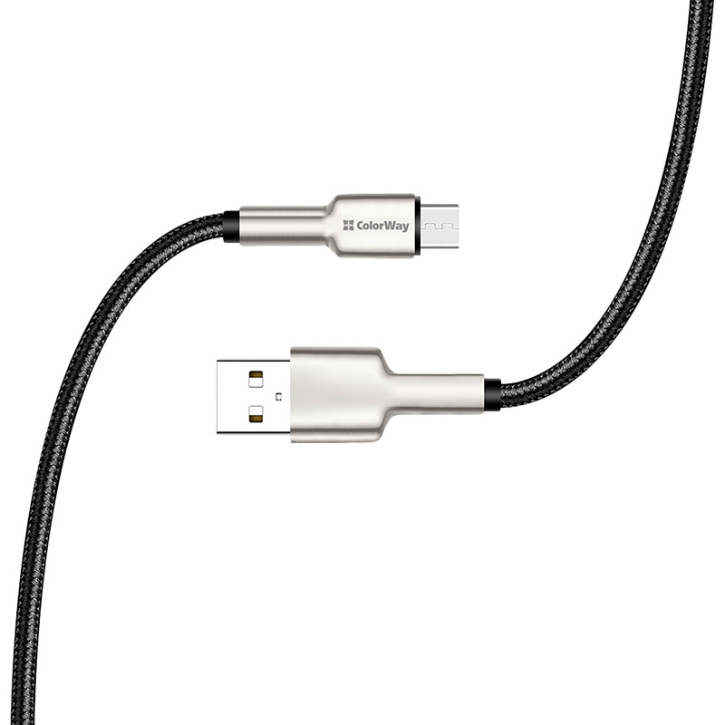 Кабель COLORWAY USB - MicroUSB head metal 1 м Black (CW-CBUM046-BK) Подсветка False