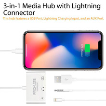 Адаптер PROMATE Lightning/USB 3.0 OTG+AUX 3.5 мм+10 Вт Lightning-in White (mediabridge-i.white)