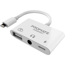Адаптер PROMATE Lightning/USB 3.0 OTG+AUX 3.5 мм+10 Вт Lightning-in White (mediabridge-i.white)
