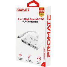 Адаптер PROMATE Lightning/USB 3.0 OTG+AUX 3.5 мм+10 Вт Lightning-in White (mediabridge-i.white)