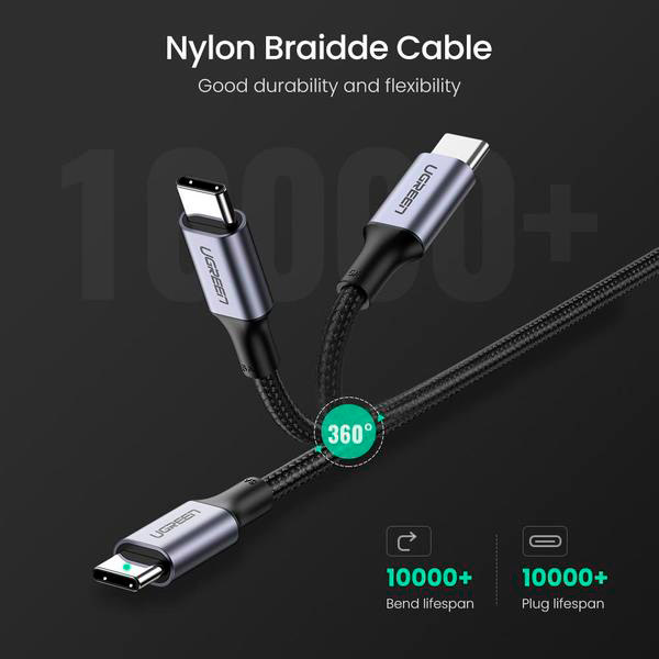 Кабель UGREEN US316 USB Type-C - USB Type-C 100W 5A Cable Alum 2 м Black (UGR-70429) Тип USB Type-С - USB Type-С