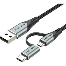 Кабель VENTION 2-in-1 USB Cable Micro USB to Type C 1 м Black (CQEHF)