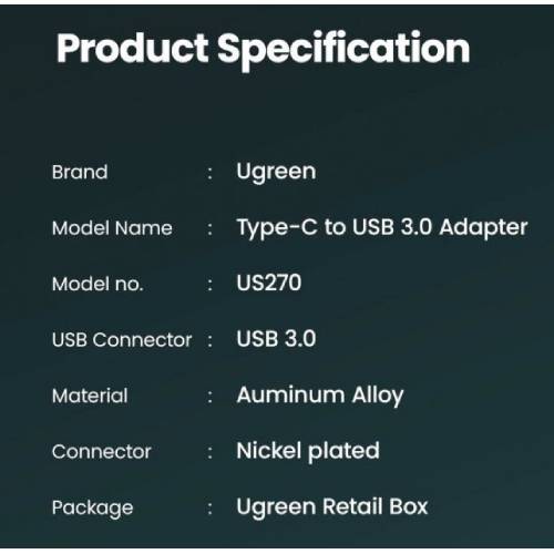 Заказать Адаптер UGREEN US270 OTG Type-C 3.1 M - USB 3.0 F Gray (UGR-50283)