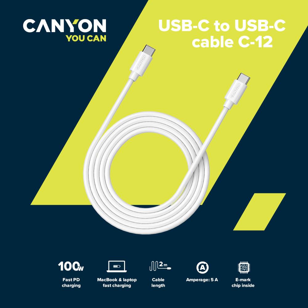 Кабель CANYON C-12 Type-C - Type-C 2м White (CNS-USBC12W) Довжина 2